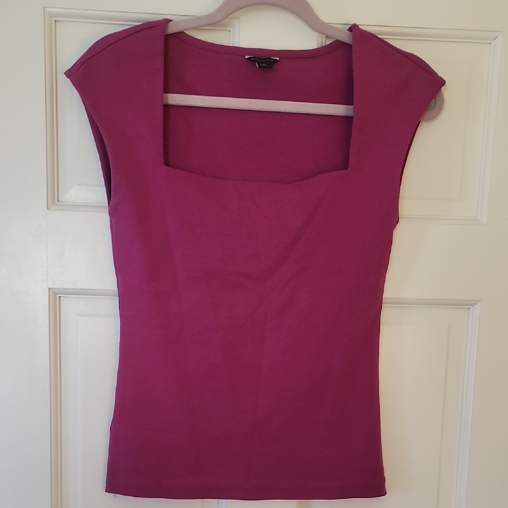 Ann Taylor Women's Square Neck Cap Sleeve Top - Magenta